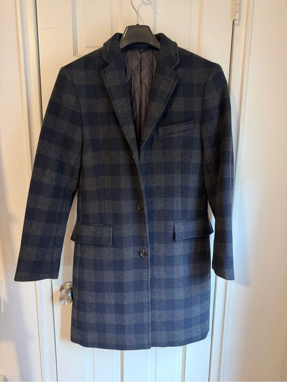 J. Crew Men's Navy and Gray Plaid Pea Coat